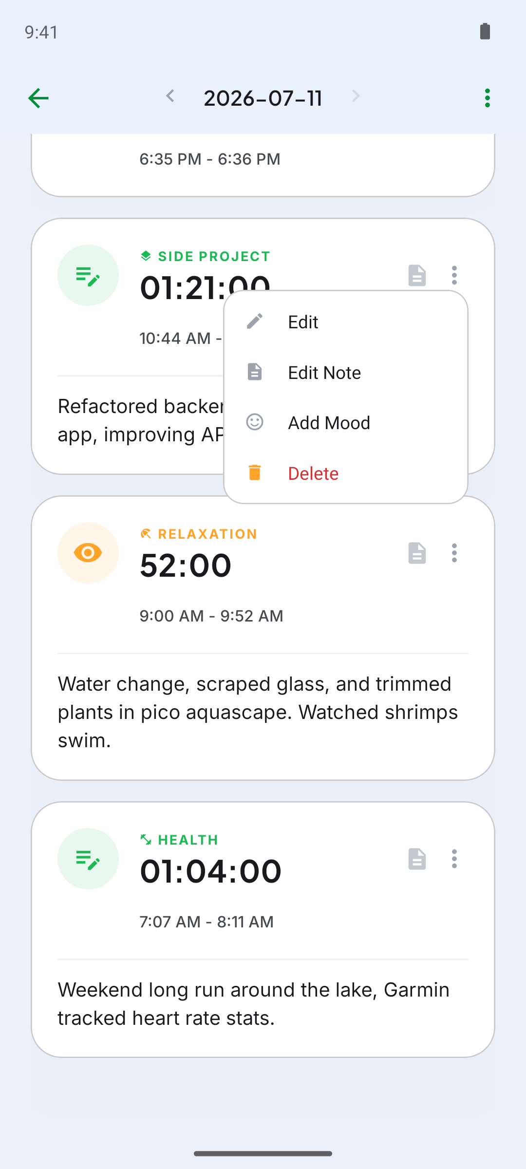 Session Options Menu